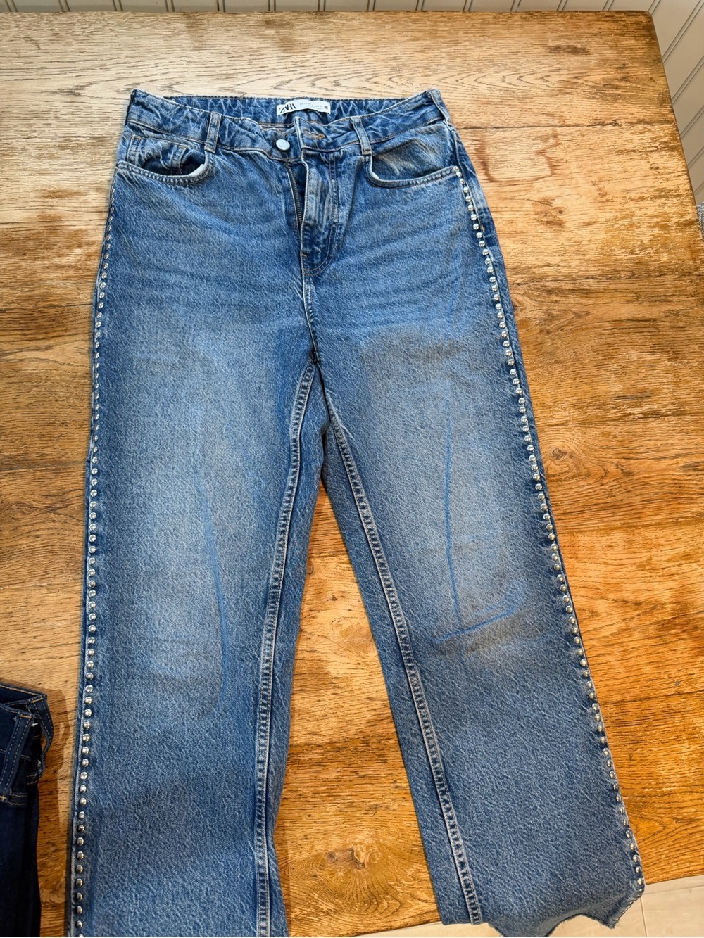 Zara Mid-Blue Jeans with Studded Side Trim